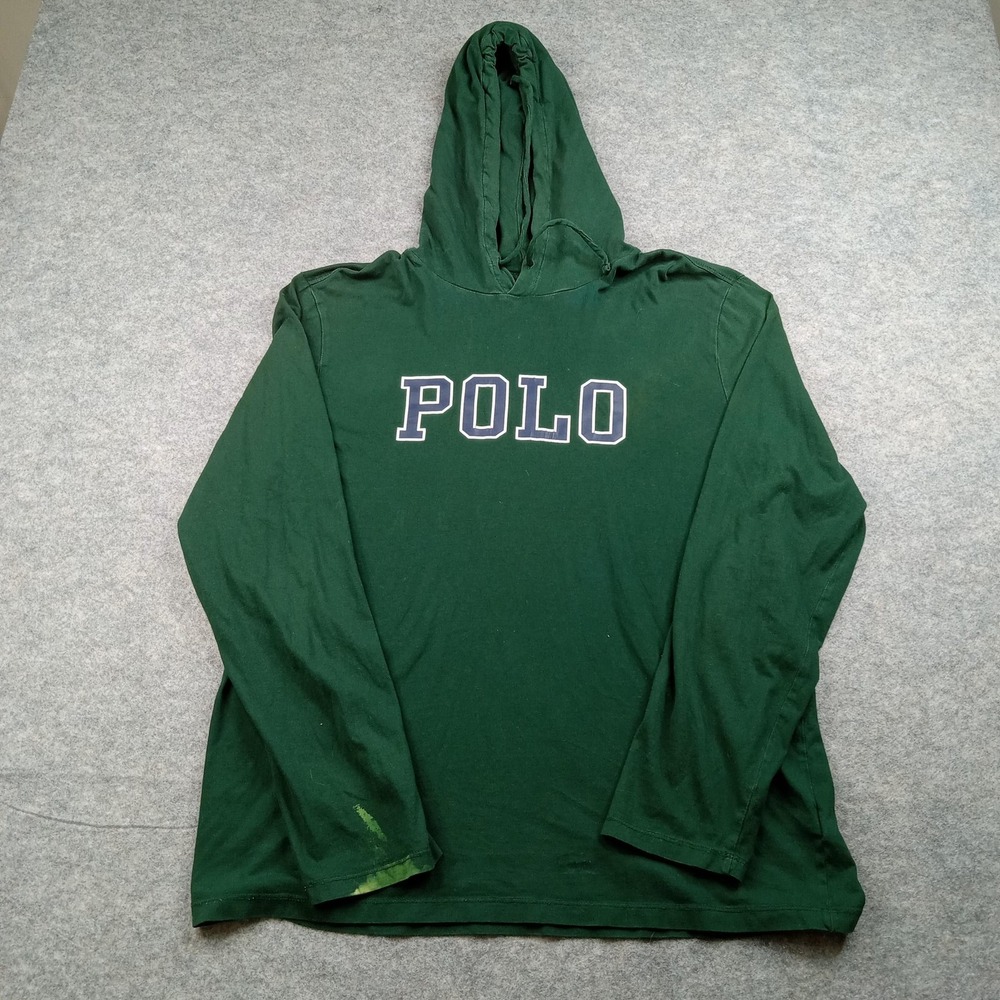 Polo Ralph Lauren Hoodie Mens Large Green POLO Spell Out Cotton Pullover Jersey*